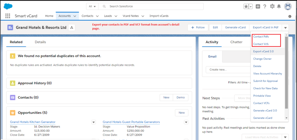 screenshot of Astrea Smart vCard